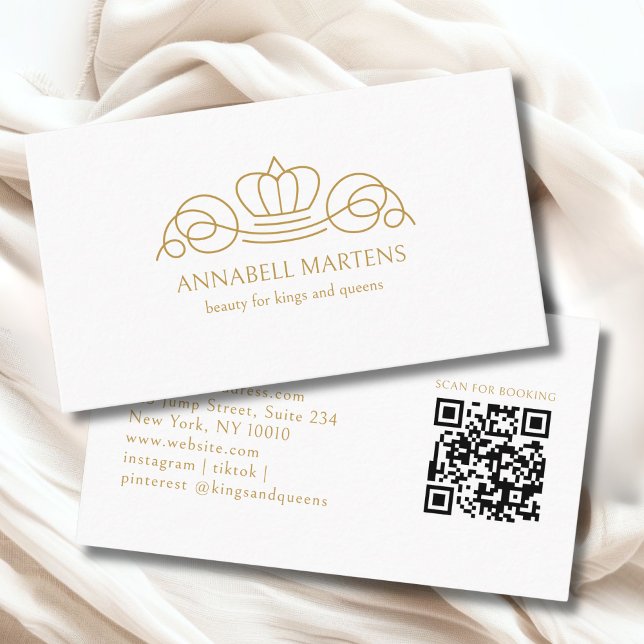 Carte De Visite Code QR du Salon Elegant Crown White (Elegant Crown Salon White QR Code Business Card)
