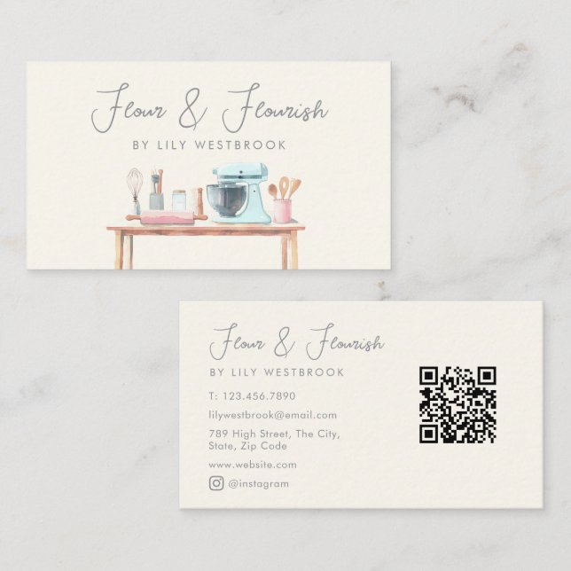 Carte De Visite Code QR du script de chef pâtissier de la boulange (Devant / Derrière)