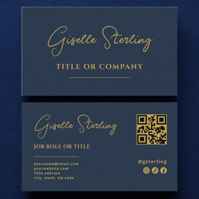 Carte De Visite Code QR du script de la compagnie Blue Gold Navy (Créateur téléchargé)