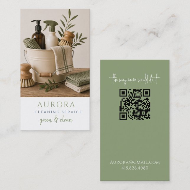 Carte De Visite Code QR du service de nettoyage de maison écologiq (Devant / Derrière)