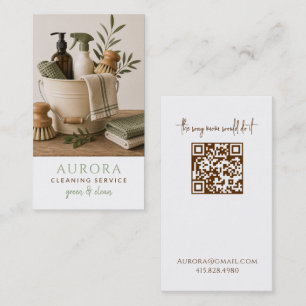 Carte De Visite Code QR du service de nettoyage de maison écologiq
