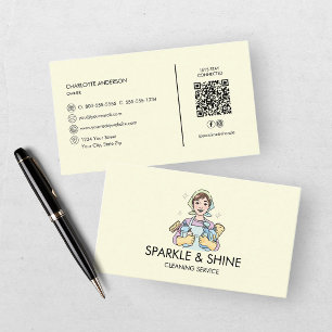 Carte De Visite Code QR du service de nettoyage de maison jaune
