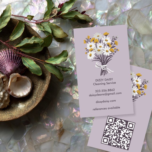 Carte De Visite Code QR du service de nettoyage mignon Bouquet de  (Daisy Bouquet Cute Cleaning Service QR Code Business Card
)