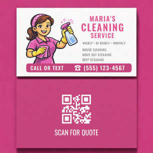 Carte De Visite Code QR du service de nettoyage Pink Maid House