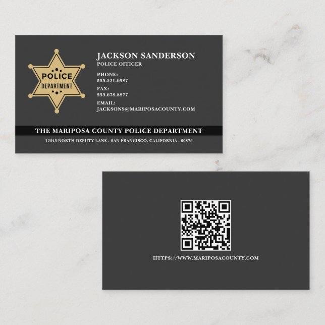 Carte De Visite Code QR du service de police du shérif (Devant / Derrière)