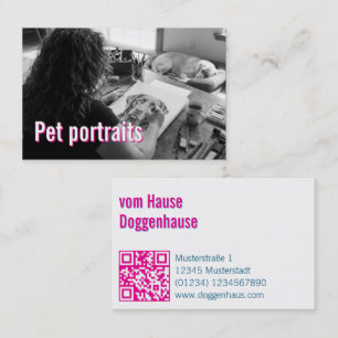 Carte De Visite Code QR du service de portraits d'animaux rose ble