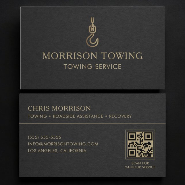 Carte De Visite Code QR du service de remorquage Black Gold (Créateur téléchargé)