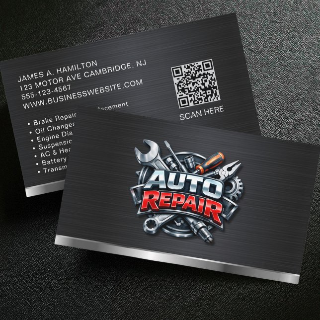 Carte De Visite Code QR du service de réparation automobile Mécani (Créateur téléchargé)