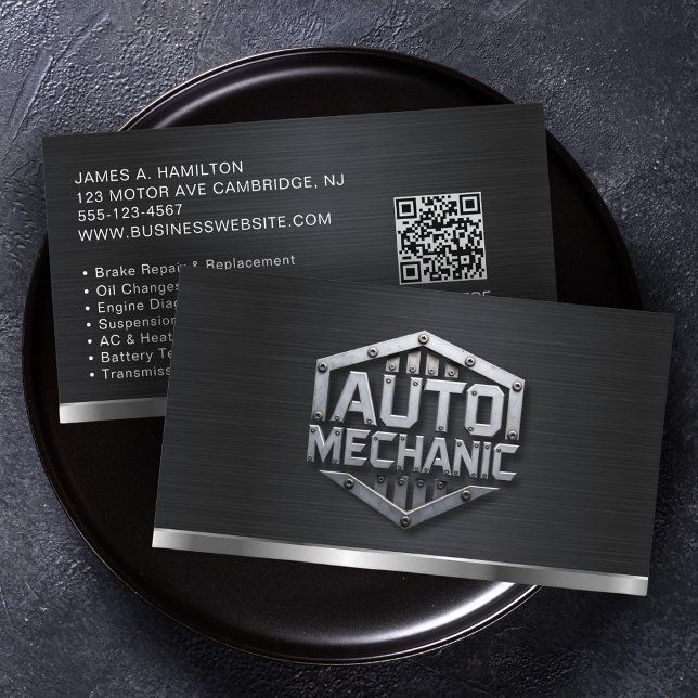 Carte De Visite Code QR du service de réparation automobile Mécani (Créateur téléchargé)
