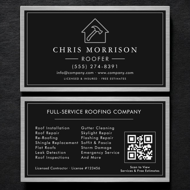 Carte De Visite Code QR du service de toiture Toiturier Entreprene (Créateur téléchargé)