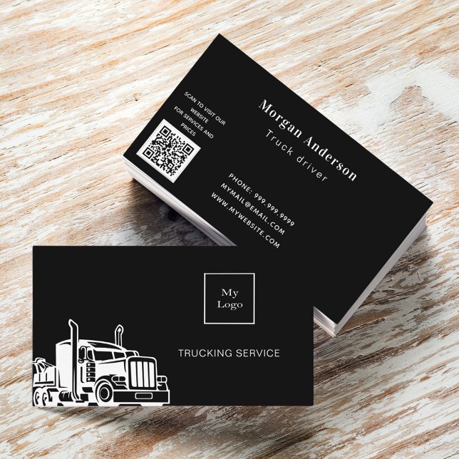 Carte De Visite Code QR du service de transport en noir blanc (Créateur téléchargé)