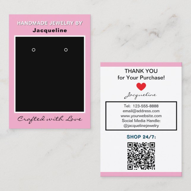 Carte De Visite Code QR du site Web de bijoux d'affaires roses (Devant / Derrière)