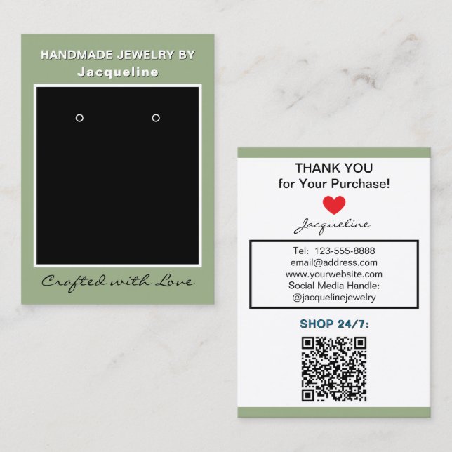 Carte De Visite Code QR du site Web de bijoux noirs de sauge (Devant / Derrière)