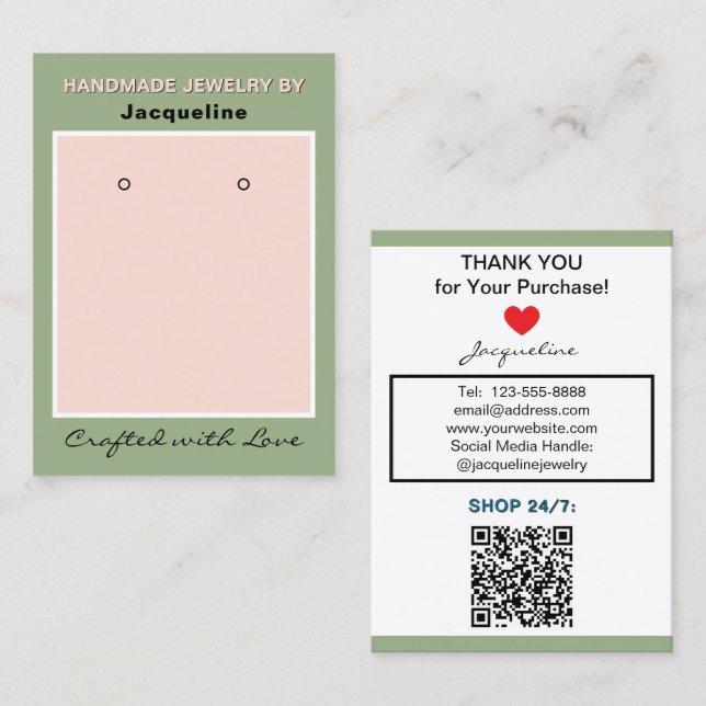 Carte De Visite Code QR du site Web de bijoux roses sauge (Devant / Derrière)