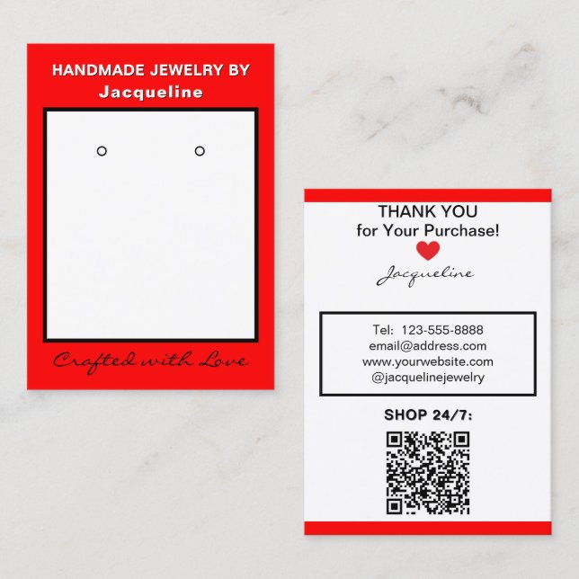 Carte De Visite Code QR du site Web de bijoux rouges et blancs (Devant / Derrière)