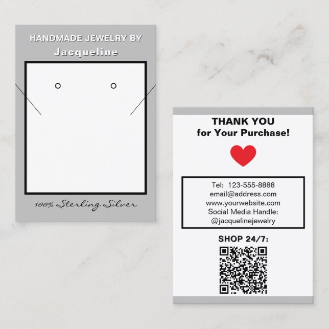 Carte De Visite Code QR du site Web des Boucles d'oreilles Collier (Devant / Derrière)