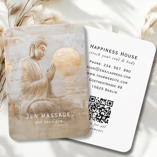 Carte De Visite Code QR du Spa de Guérison Bouddha Zen (Zen Golden Buddha Healing Spa QR Code Business Card)
