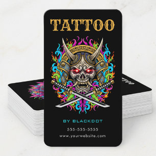 Carte De Visite Code QR du Studio de Tatouage Samouraï Crâne de l'