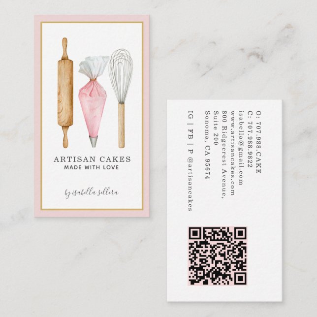 Carte De Visite Code QR d'ustensiles de chef pâtissier de boulange (Devant / Derrière)