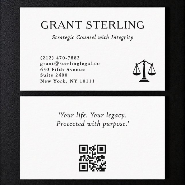 Carte De Visite Code QR Échelles de Justice Noir Blanc Légal (Créateur téléchargé)