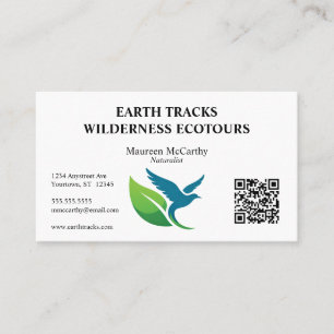 Carte De Visite Code QR Écotourisme Conservation Oiseau et Feuille
