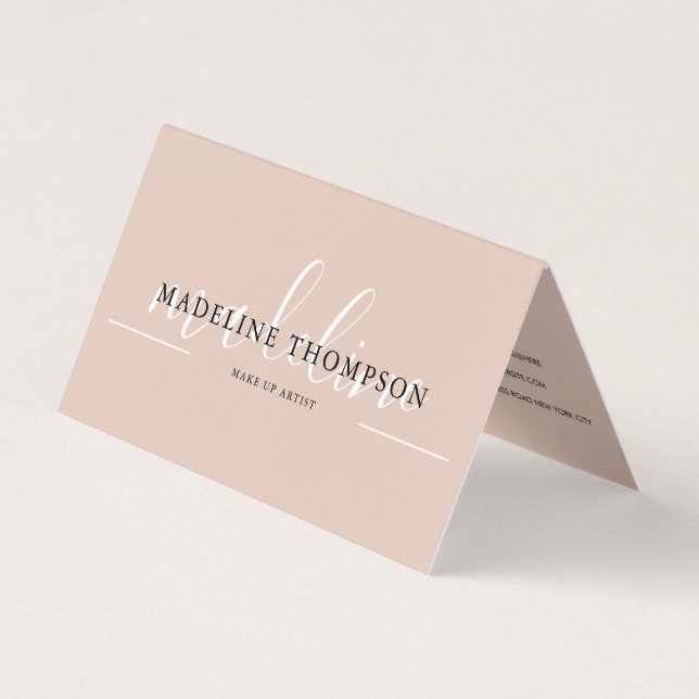 Carte De Visite Code QR écriture calligraphique beige bohème plié (Devant)