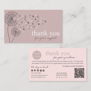 Carte De Visite Code QR écriture moderne rose, Bougie Merci