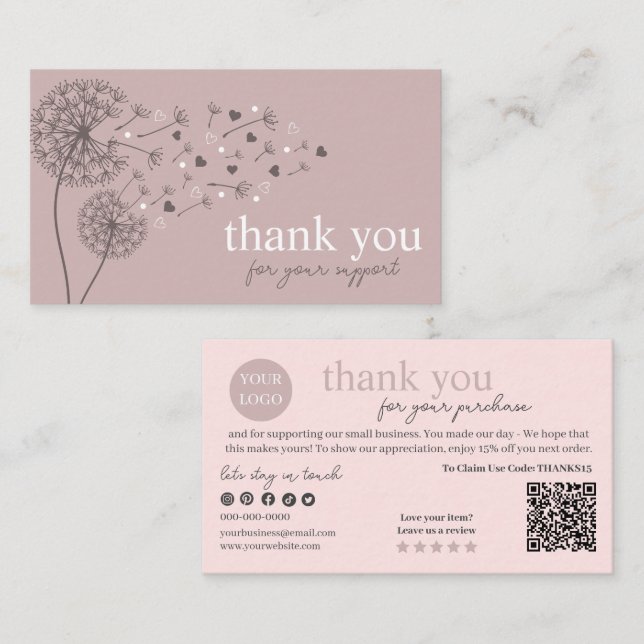Carte De Visite Code QR écriture moderne rose, Bougie Merci (Devant / Derrière)