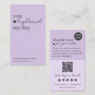 Carte De Visite Code QR écriture moderne violet, Bougie Merci