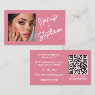 Carte De Visite Code QR écriture rose blush Photo Maquillage