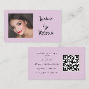 Carte De Visite Code QR Écriture Rose Pâle Photo Cil Affaires