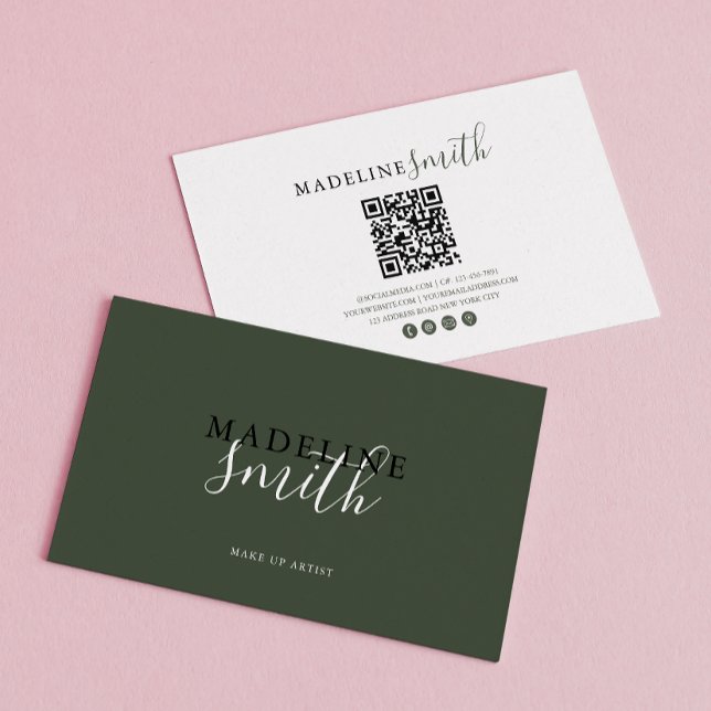 Carte De Visite Code QR écriture vert foncé moderne (Créateur téléchargé)