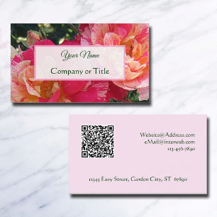 Carte De Visite Code QR éditable élégant à rayures de roses floral