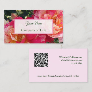 Carte De Visite Code QR éditable élégant à rayures de roses floral