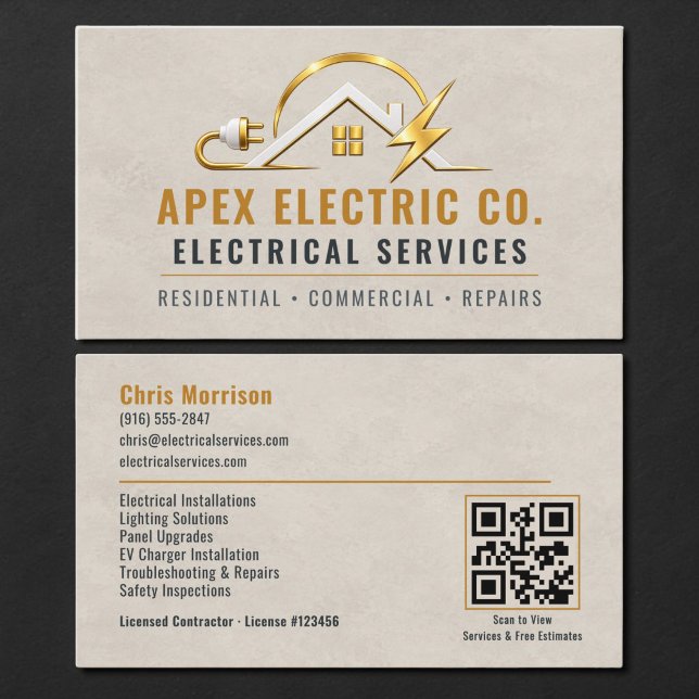 Carte De Visite Code QR Électricien Professionnel (Créateur téléchargé)