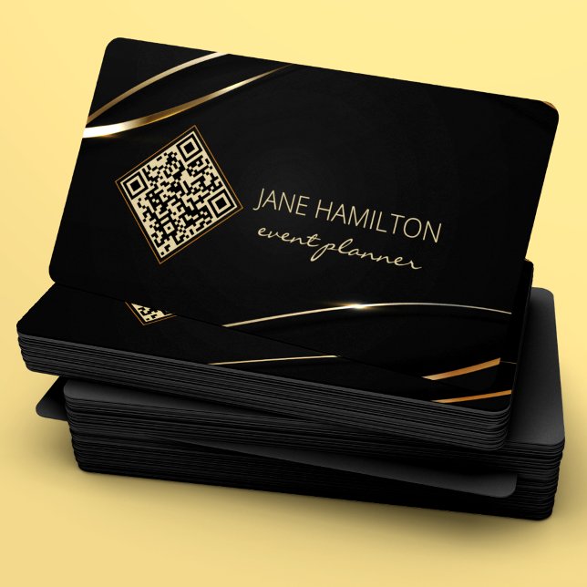 Carte De Visite Code QR Elegant Black Gold (Créateur téléchargé)