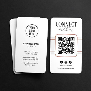 Carte De Visite Code QR Élégant Blanc Or Rose Connectez-Vous Avec 