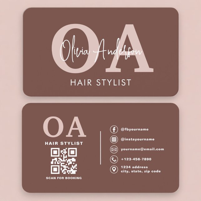 Carte De Visite Code QR élégant de coiffeur en terre cuite (Créateur téléchargé)