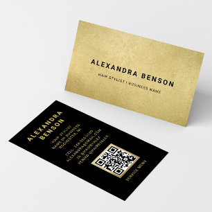 Carte De Visite Code QR élégant de styliste de cheveux noirs avec