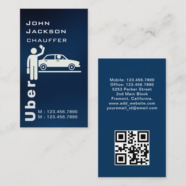 Carte De Visite Code QR élégant de taxi foncé / Chauffeur (Devant / Derrière)