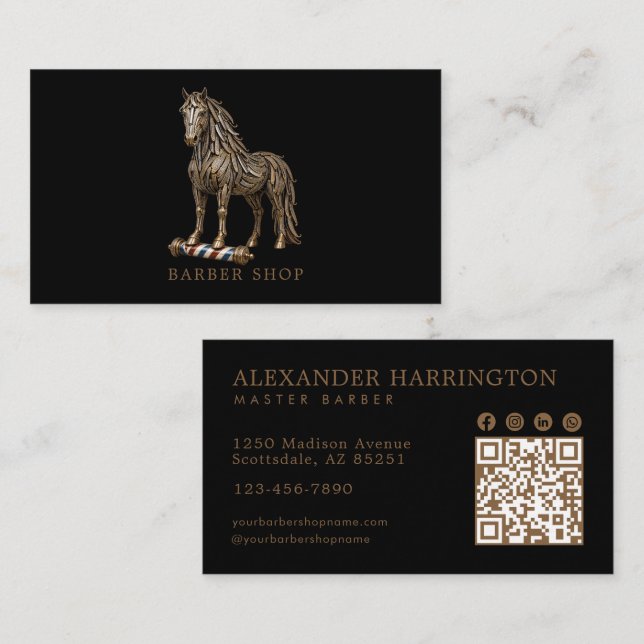 Carte De Visite Code QR élégant du salon de coiffure pour hommes B (Devant / Derrière)