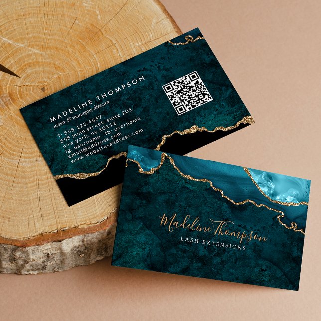Carte De Visite Code QR élégant Géode d'âge en marbre vert Turquoi (Créateur téléchargé)