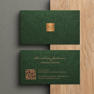 Carte De Visite Code QR élégant luxe vert or monogramme
