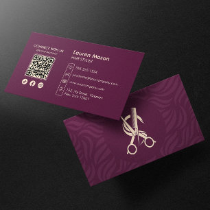 Carte De Visite Code QR élégant marron pour coiffeur