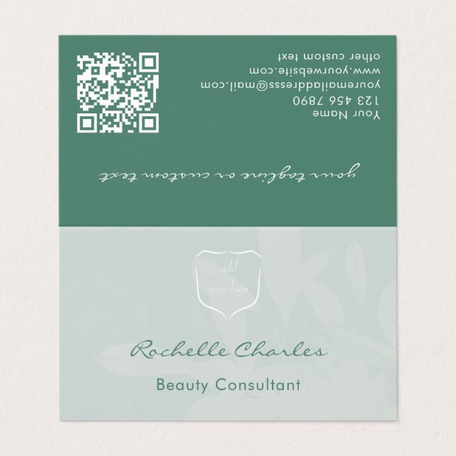 Carte De Visite Code QR élégant moderne eucalyptus vert Ajouter un (Extérieur déplié)