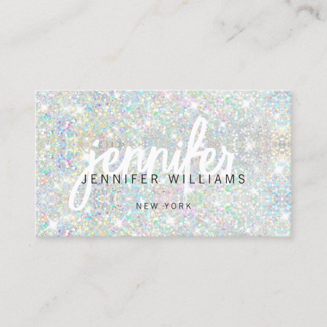 Carte De Visite Code QR Élégant Paillettes Holographiques Beauté (Devant)