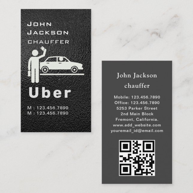 Carte De Visite Code QR élégant pour chauffeur de taxi sombre (Devant / Derrière)