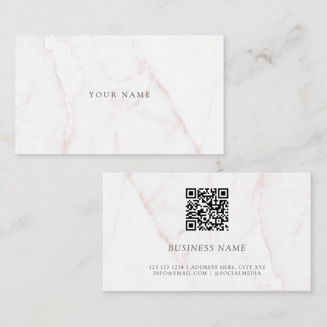 Carte De Visite Code QR Elégant Rose Gold Blush Marble Pierre (Devant / Derrière)