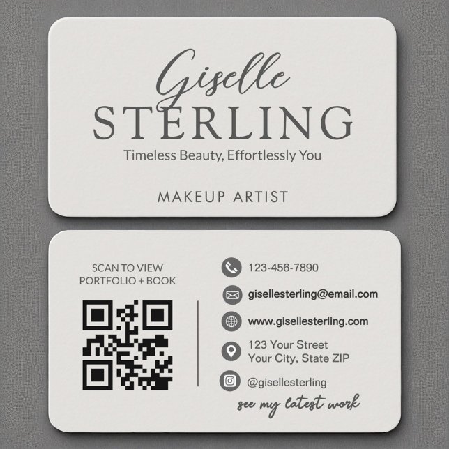 Carte De Visite Code QR élégant Script gris ardoise moderne (Créateur téléchargé)