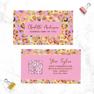 Carte De Visite Code QR Empreinte de léopard moderne Pastel modern